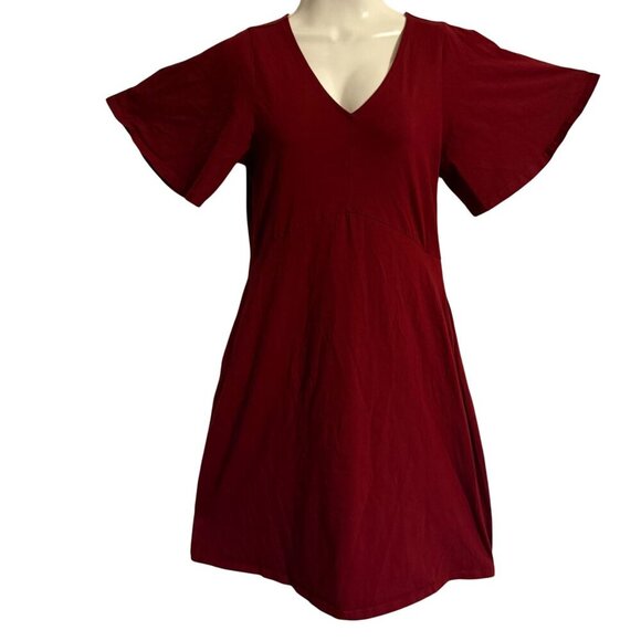 V-Neck Flutter Sleeve Red Dress By Pact -Size Small Coastal Travel Pockets - Picture 1 of 5